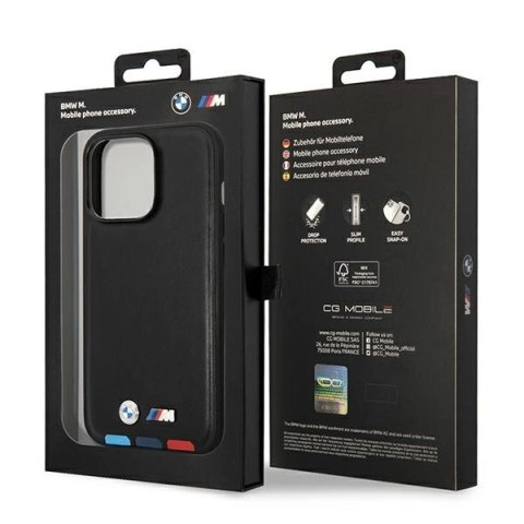Etui BMW Leather Stamp Tricolor MagSafe na iPhone 14 Pro Max - czarne Etui BMW Leather Stamp Tricolor MagSafe na iPhone 14 Pro Max - czarne