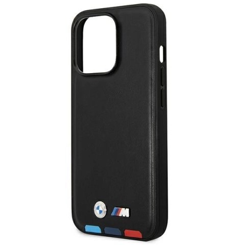 Etui BMW Leather Stamp Tricolor MagSafe na iPhone 14 Pro - czarne Etui BMW Leather Stamp Tricolor MagSafe na iPhone 14 Pro - czarne