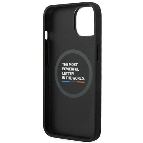 Etui BMW Leather Stamp Tricolor MagSafe na iPhone 14 - czarne Etui BMW Leather Stamp Tricolor MagSafe na iPhone 14 - czarne