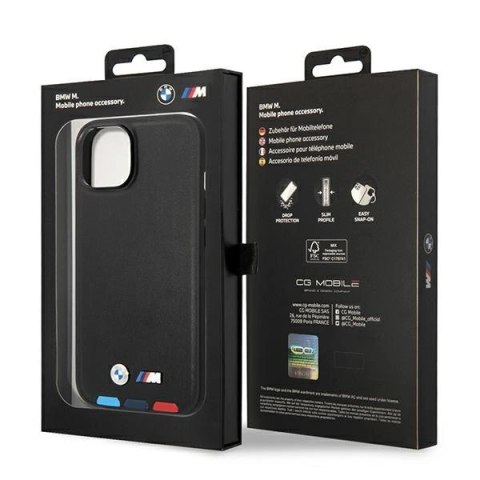 Etui BMW Leather Stamp Tricolor na iPhone 14 Plus - czarne Etui BMW Leather Stamp Tricolor na iPhone 14 Plus - czarne