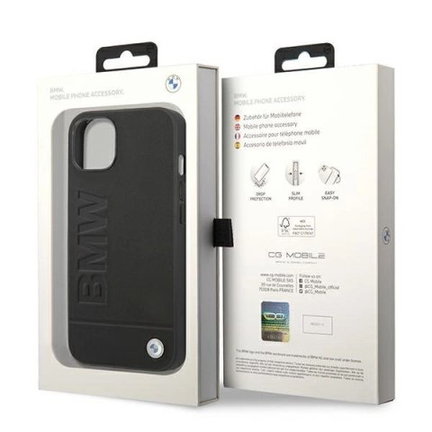 Etui BMW Leather Stamp na iPhone 14 Plus - czarne Etui BMW Leather Stamp na iPhone 14 Plus - czarne