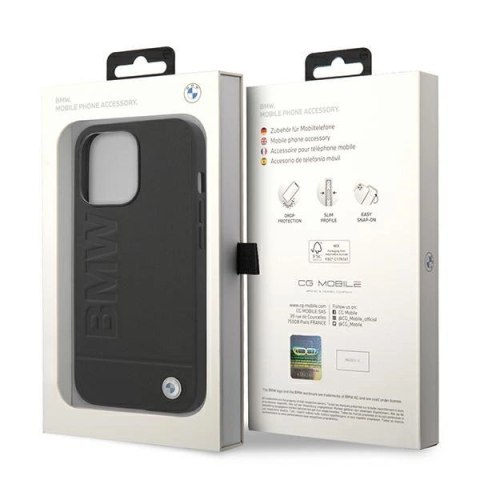 Etui BMW Leather Stamp na iPhone 14 Pro Max - czarne Etui BMW Leather Stamp na iPhone 14 Pro Max - czarne