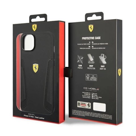 Etui Ferrari Leather Stamp Sides na iPhone 14 Plus - czarne