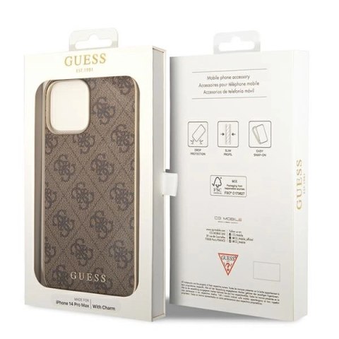 Etui Guess 4G Charms Collection na iPhone 14 Pro - brązowe