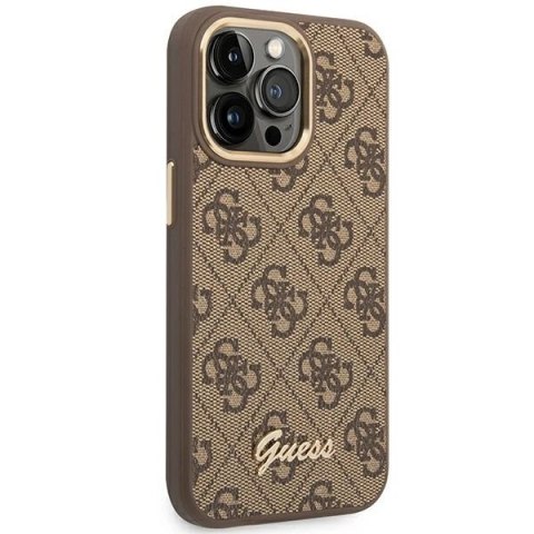 Etui Guess 4G Vintage Gold Logo na iPhone 14 Pro - brązowe