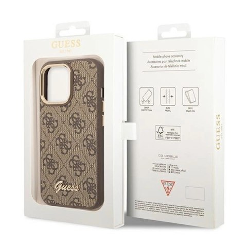 Etui Guess 4G Vintage Gold Logo na iPhone 14 Pro - brązowe