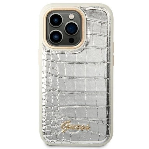 Etui Guess Croco Collection na iPhone 14 Pro 6,1" - srebrne