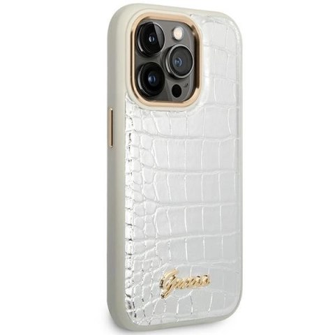 Etui Guess Croco Collection na iPhone 14 Pro 6,1" - srebrne