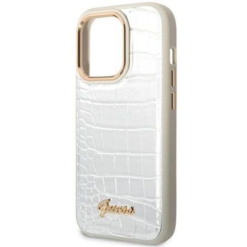 Etui Guess Croco Collection na iPhone 14 Pro 6,1" - srebrne