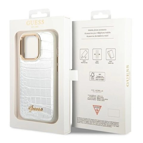 Etui Guess Croco Collection na iPhone 14 Pro 6,1" - srebrne