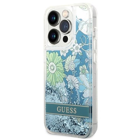 Etui Guess Flower Liquid Glitter na iPhone 14 Pro - zielone