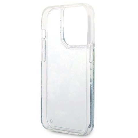 Etui Guess Flower Liquid Glitter na iPhone 14 Pro - zielone