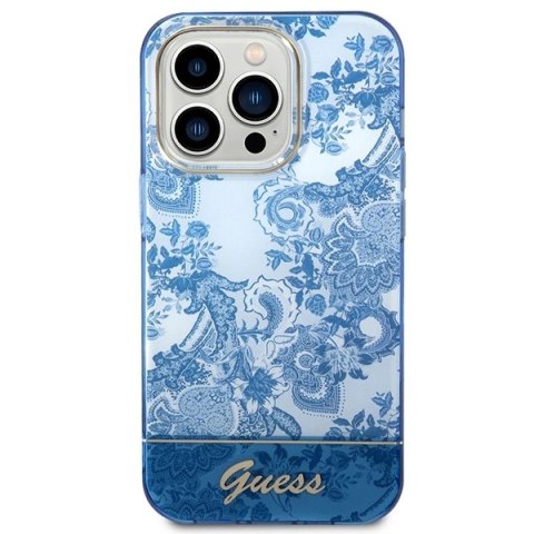 Etui Guess Porcelain Collection na iPhone 14 Pro - niebieskie