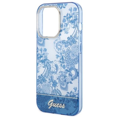 Etui Guess Porcelain Collection na iPhone 14 Pro - niebieskie