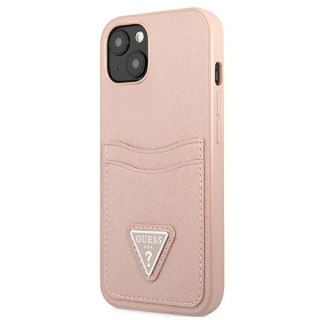 Etui Guess Saffiano Triangle Logo Cardslot na iPhone 13 mini - różowe
