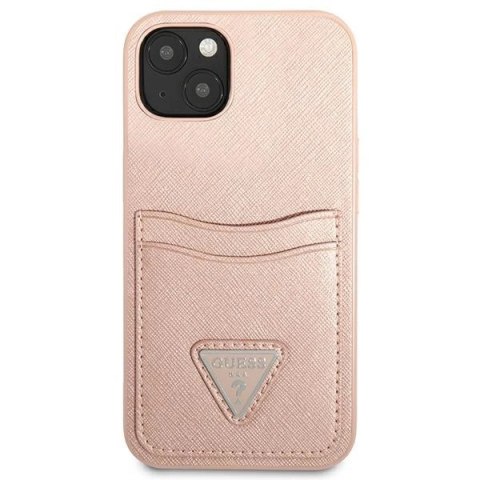 Etui Guess Saffiano Triangle Logo Cardslot na iPhone 13 mini - różowe