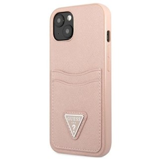 Etui Guess Saffiano Triangle Logo Cardslot na iPhone 13 - różowe