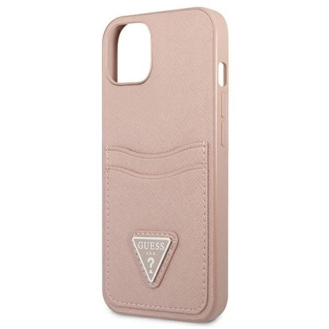 Etui Guess Saffiano Triangle Logo Cardslot na iPhone 13 - różowe