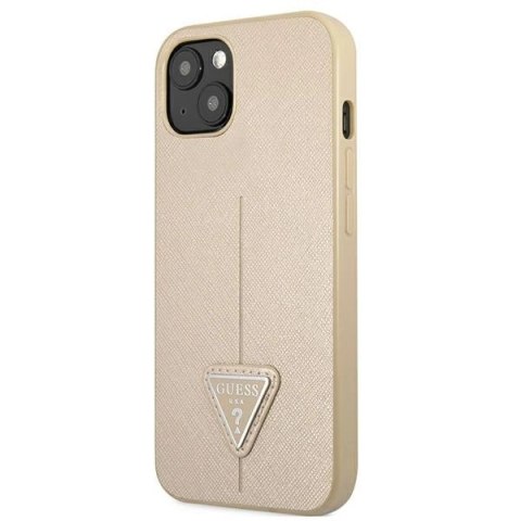 Etui Guess Saffiano Triangle Logo na iPhone 13 mini - beżowe