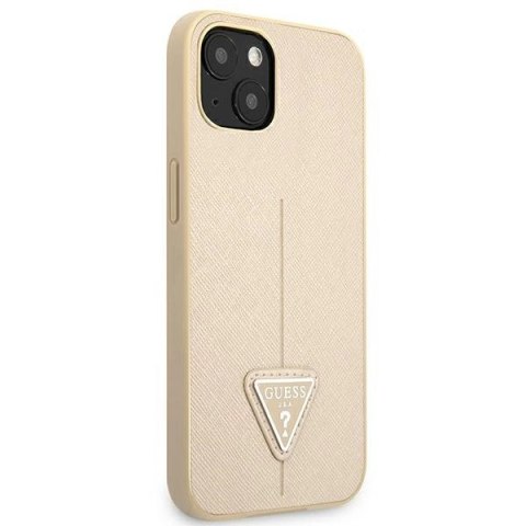 Etui Guess Saffiano Triangle Logo na iPhone 13 mini - beżowe