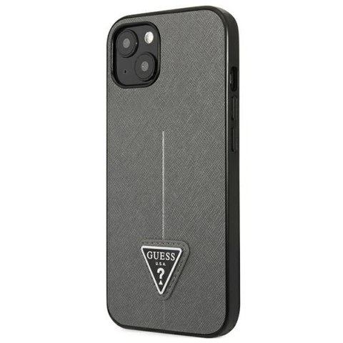 Etui Guess Saffiano Triangle Logo na iPhone 13 mini - srebrne