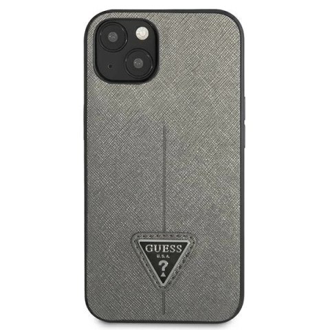 Etui Guess Saffiano Triangle Logo na iPhone 13 mini - srebrne