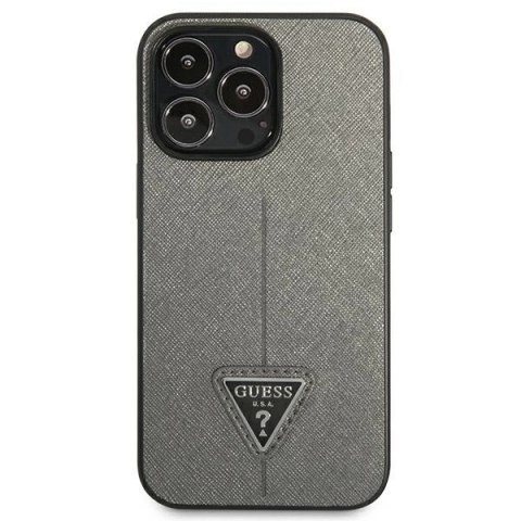 Etui Guess Saffiano Triangle Logo na iPhone 14 Pro - srebrne