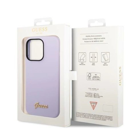 Etui Guess Silicone Vintage Gold Logo na iPhone 14 Pro - fioletowe