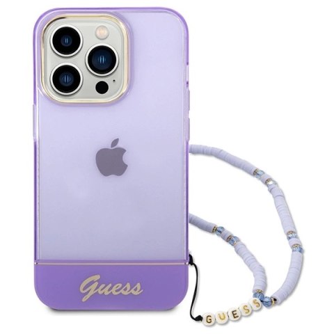 Etui Guess Translucent Pearl Strap na iPhone 14 Pro - fioletowe