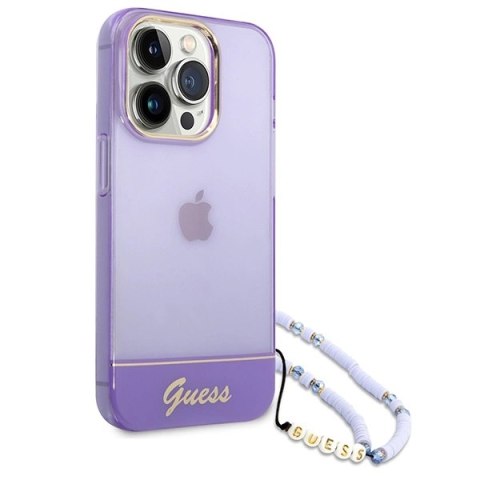 Etui Guess Translucent Pearl Strap na iPhone 14 Pro - fioletowe