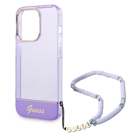 Etui Guess Translucent Pearl Strap na iPhone 14 Pro - fioletowe