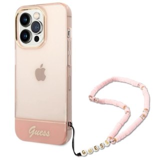 Etui Guess Translucent Pearl Strap na iPhone 14 Pro - różowe