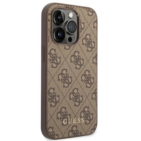 Etui Guess 4G Metal Gold Logo na iPhone 14 Pro Max - brązowe