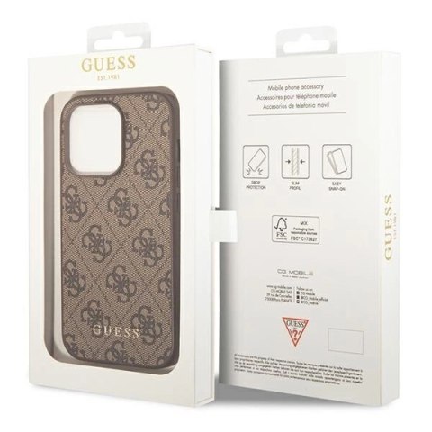 Etui Guess 4G Metal Gold Logo na iPhone 14 Pro Max - brązowe