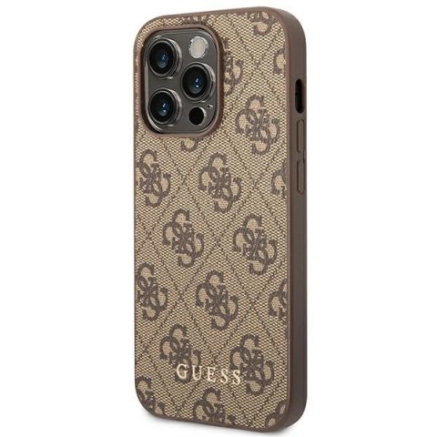 Etui Guess 4G Metal Gold Logo na iPhone 14 Pro Max - brązowe