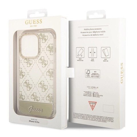 Etui Guess 4G Pattern Script na iPhone 14 Pro Max - złote