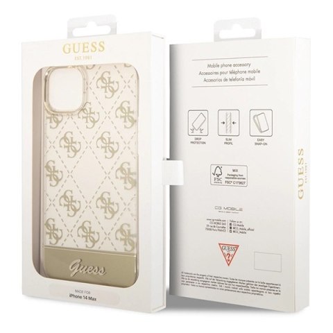Etui Guess 4G Pattern Script na iPhone 14 - złote