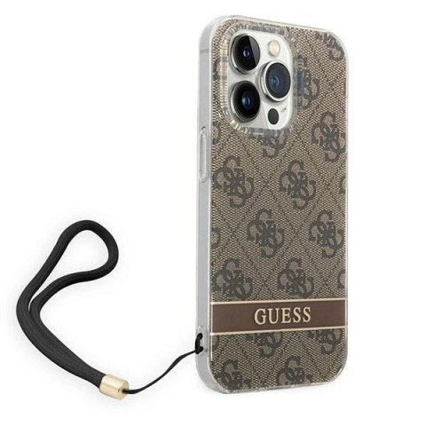 Etui Guess 4G Print Strap na iPhone 14 Pro Max - brązowe
