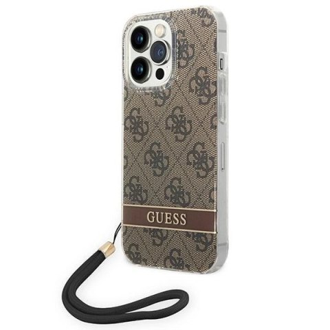 Etui Guess 4G Print Strap na iPhone 14 Pro - brązowe