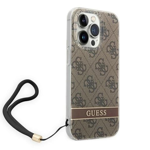 Etui Guess 4G Print Strap na iPhone 14 Pro - brązowe