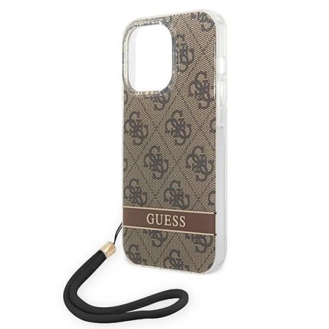 Etui Guess 4G Print Strap na iPhone 14 Pro - brązowe