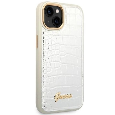 Etui Guess Croco Collection na iPhone 14 Plus - srebrne