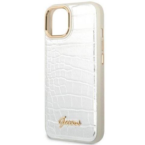 Etui Guess Croco Collection na iPhone 14 Plus - srebrne