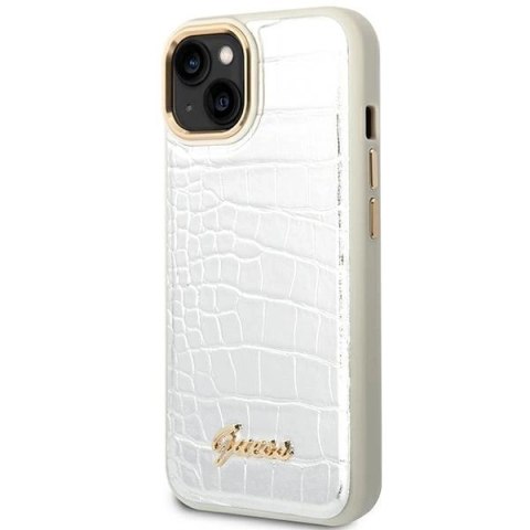Etui Guess Croco Collection na iPhone 14 - srebrne