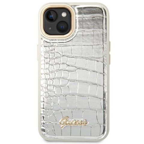 Etui Guess Croco Collection na iPhone 14 - srebrne