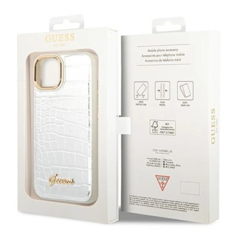 Etui Guess Croco Collection na iPhone 14 - srebrne