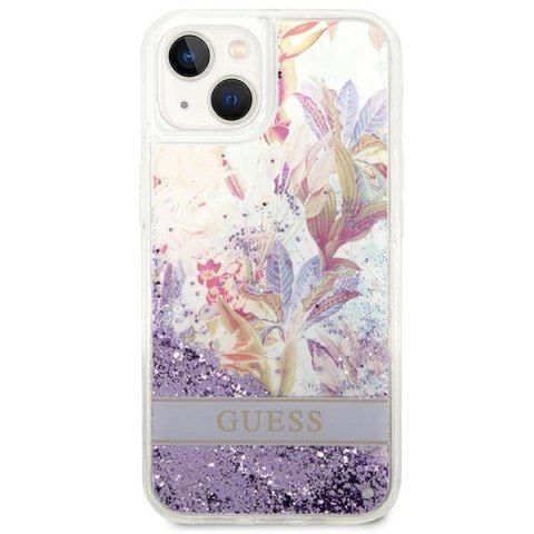 Etui Guess Flower Liquid Glitter na iPhone 14 Plus - fioletowe