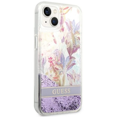 Etui Guess Flower Liquid Glitter na iPhone 14 Plus - fioletowe