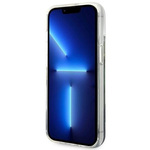 Etui Guess Flower Liquid Glitter na iPhone 14 Plus - niebieskie