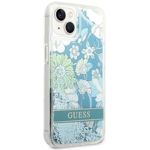 Etui Guess Flower Liquid Glitter na iPhone 14 Plus - zielone